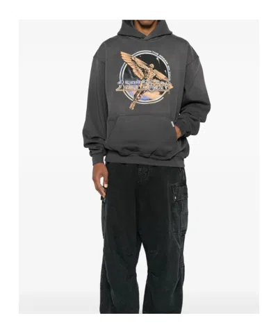 Represent Black Hoodie With Graphic Print On Front And Back And Faded Effect In Cotton Man In Brown