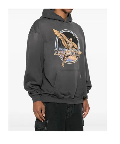 Represent Black Hoodie With Graphic Print On Front And Back And Faded Effect In Cotton Man In Brown