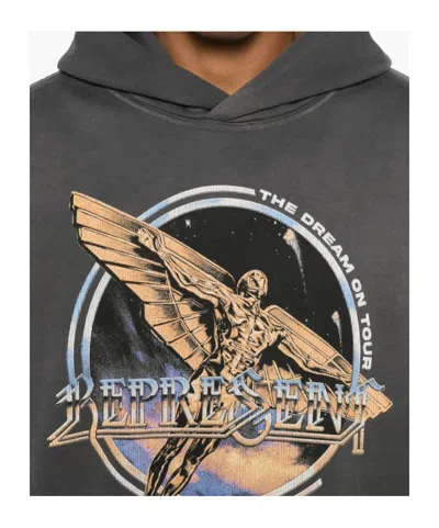 Represent Black Hoodie With Graphic Print On Front And Back And Faded Effect In Cotton Man In Brown