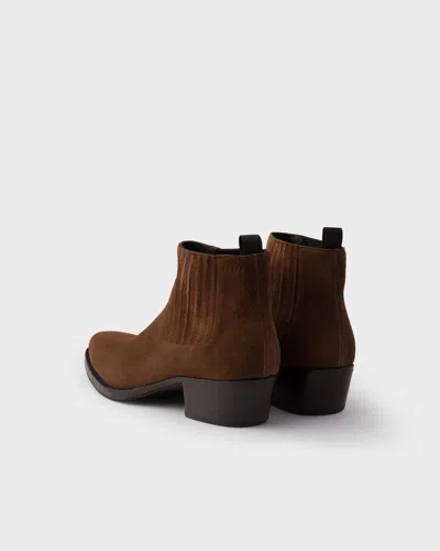 Prada 55mm Elasticated-gusset Suede Chelsea Boots In Brown