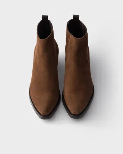 Prada 55mm Elasticated-gusset Suede Chelsea Boots In Brown