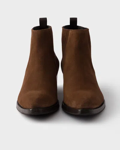 Prada 55mm Elasticated-gusset Suede Chelsea Boots In Brown