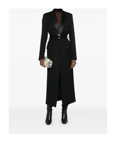 Victoria Beckham Shawl-lapel Slit Coat In Black
