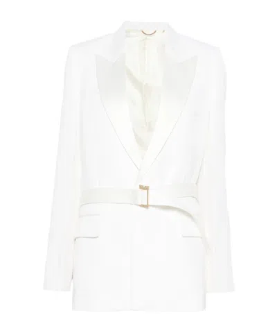 Victoria Beckham Belted Lapel Blazer In White