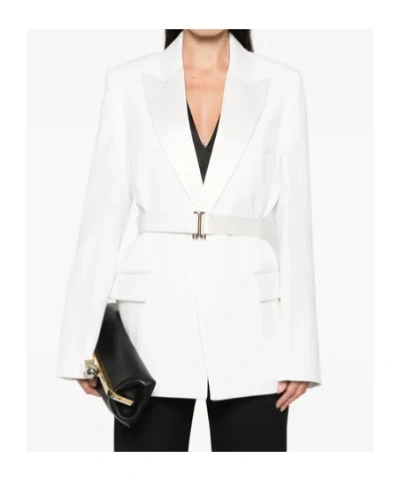 Victoria Beckham Belted Lapel Blazer In White