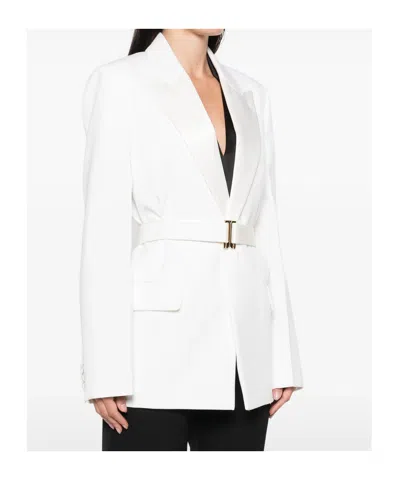 Victoria Beckham Belted Lapel Blazer In White
