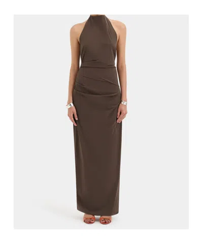 Sir Halterneck Ruched Dress In Brown