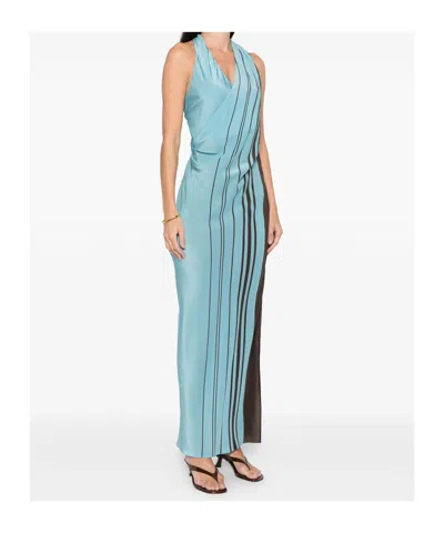 Sir Striped Halterneck Maxi Dress In Blue