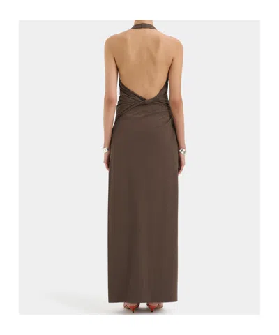 Sir Halterneck Ruched Dress In Brown