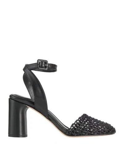 Eqüitare Equitare Woman Pumps Black Size 8 Textile Fibers, Leather, Natural Raffia In Black