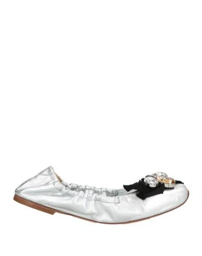 Casadei Woman Ballet Flats Silver Size 7 Leather In Silver