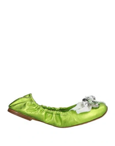 Casadei Woman Ballet Flats Lime Green Size 8 Leather In Green