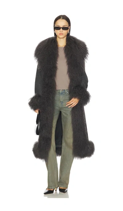 Susanna Chow Dorothy Suede Maxi Coat In Gray