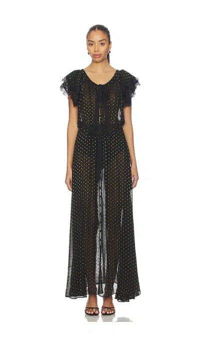 For Love & Lemons Liz Lurex Dot Robe In Black