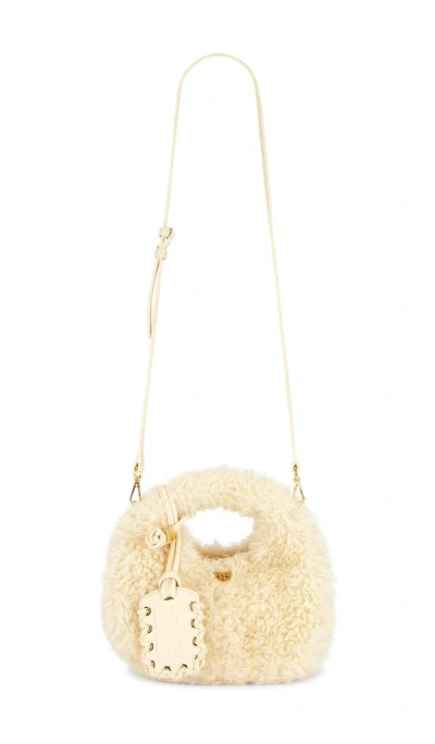 Ganni Mini Fur Hobo Bag In White