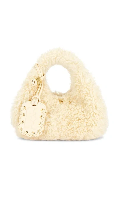 Ganni Mini Fur Hobo Bag In White