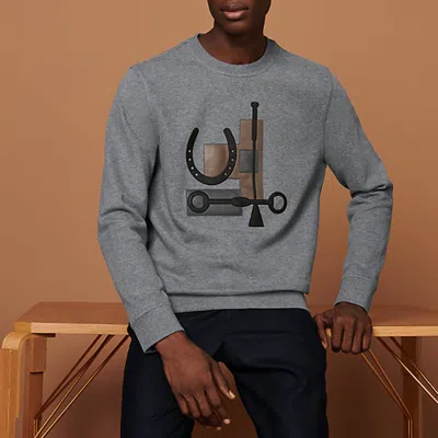 Pre-owned Hermes Her-mes Sports Series Round Neck Gray