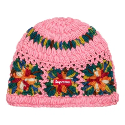 Supreme Crochet Beanie 'black' In Pink