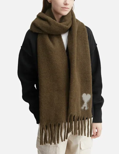 Ami Alexandre Mattiussi Alpaca Ami De Coeur Scarf In Green
