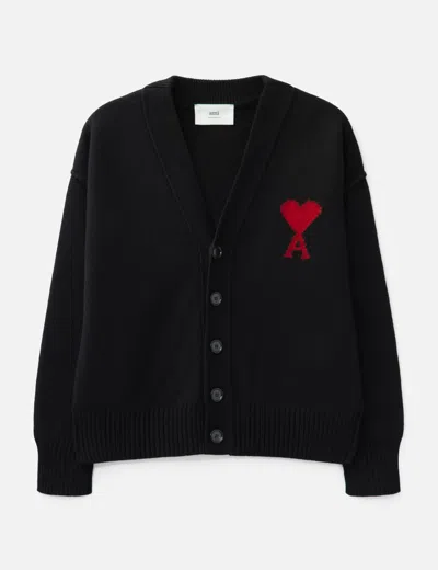 Ami Alexandre Mattiussi Wool Ami De Coeur Cardigan In Black