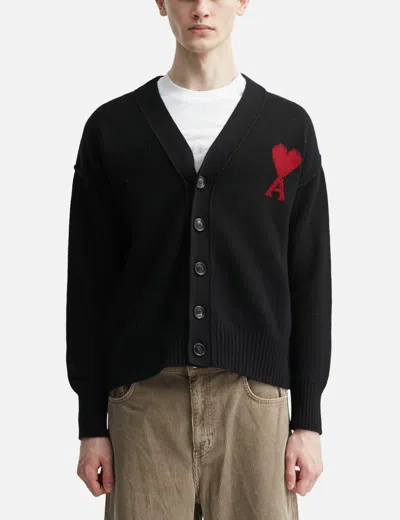 Ami Alexandre Mattiussi Wool Ami De Coeur Cardigan In Black