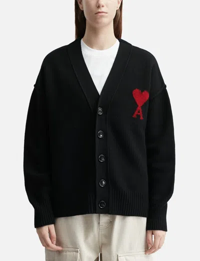 Ami Alexandre Mattiussi Wool Ami De Coeur Cardigan In Black