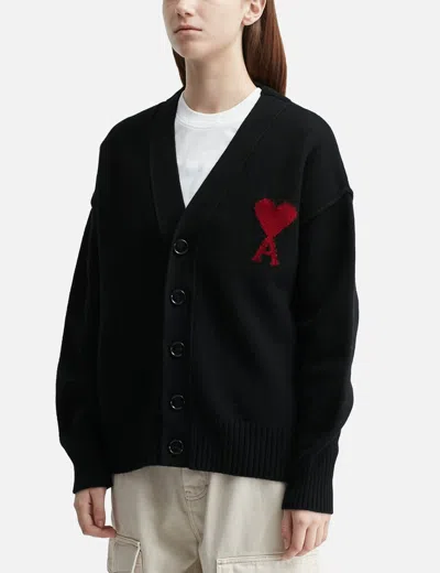 Ami Alexandre Mattiussi Wool Ami De Coeur Cardigan In Black