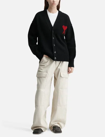 Ami Alexandre Mattiussi Wool Ami De Coeur Cardigan In Black