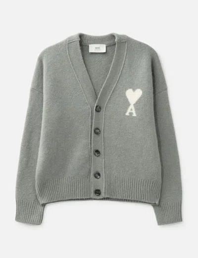 Ami Alexandre Mattiussi Alpaca Ami De Coeur Cardigan In Gray