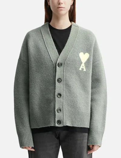 Ami Alexandre Mattiussi Alpaca Ami De Coeur Cardigan In Gray