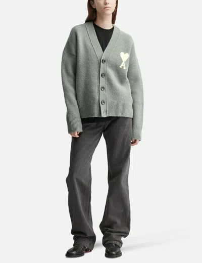 Ami Alexandre Mattiussi Alpaca Ami De Coeur Cardigan In Gray