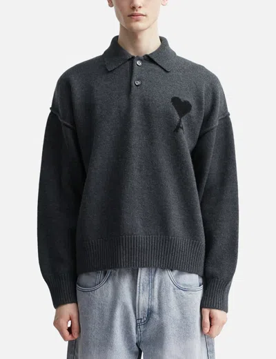 Ami Alexandre Mattiussi Ami De Coeur Polo In Gray