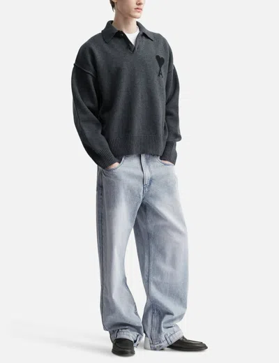 Ami Alexandre Mattiussi Ami De Coeur Polo In Gray