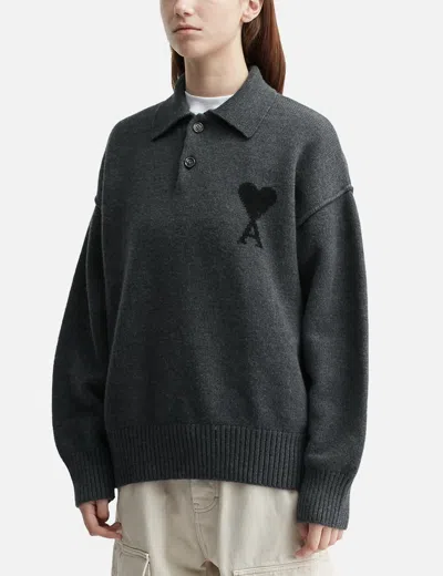 Ami Alexandre Mattiussi Ami De Coeur Polo In Gray