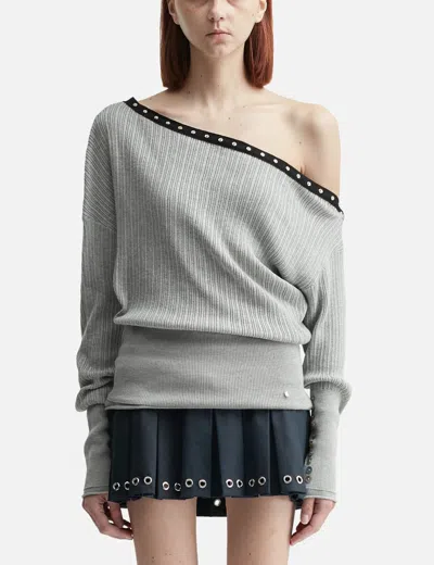 Glowny Asymmetric Eyelet Knit Top In Gray