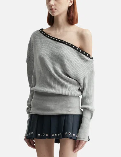 Glowny Asymmetric Eyelet Knit Top In Gray