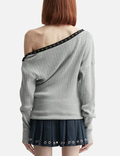 Glowny Asymmetric Eyelet Knit Top In Gray