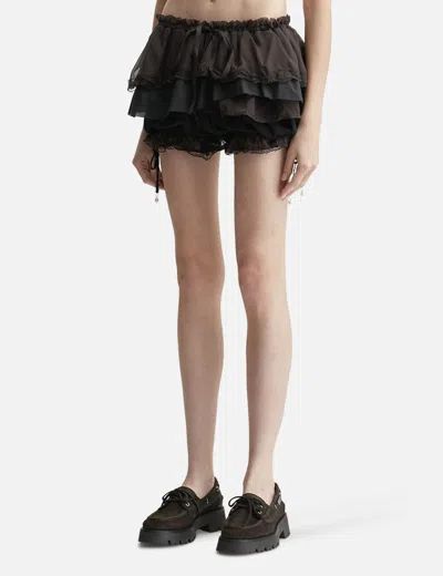 Glowny Scalloped Lace Mini Skort In Brown