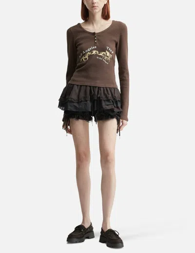 Glowny Scalloped Lace Mini Skort In Brown