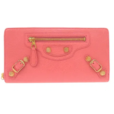 Pre-owned Balenciaga Salmon Pink Leather Long Wallet (bi-fold) ()