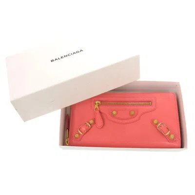 Pre-owned Balenciaga Salmon Pink Leather Long Wallet (bi-fold) ()