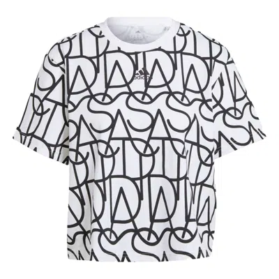 Adidas Originals (wmns) Adidas Allover Graphic Boyfriend Tee 'white Black'