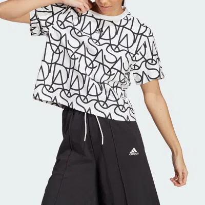 Adidas Originals (wmns) Adidas Allover Graphic Boyfriend Tee 'white Black'