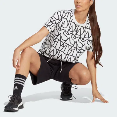 Adidas Originals (wmns) Adidas Allover Graphic Boyfriend Tee 'white Black'