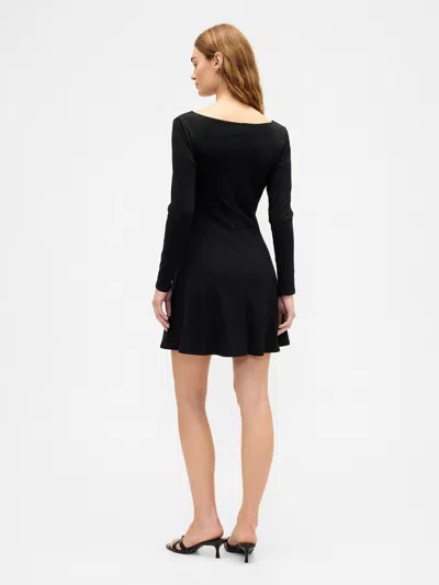 Gap Factory Modern Ribbed Boatneck Mini Dress In Black