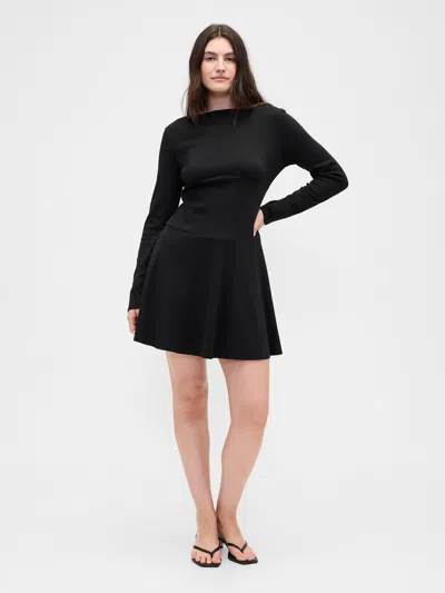 Gap Factory Modern Ribbed Boatneck Mini Dress In Black