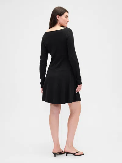 Gap Factory Modern Ribbed Boatneck Mini Dress In Black