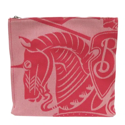 Pre-owned Burberry Red Color Canvas Clutch Bag Pouch ()