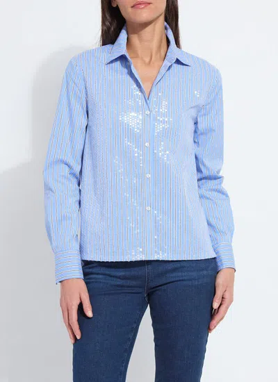 Lyssé Mila Sequin Stretch Shirting In Blue