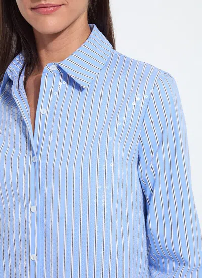 Lyssé Mila Sequin Stretch Shirting In Blue